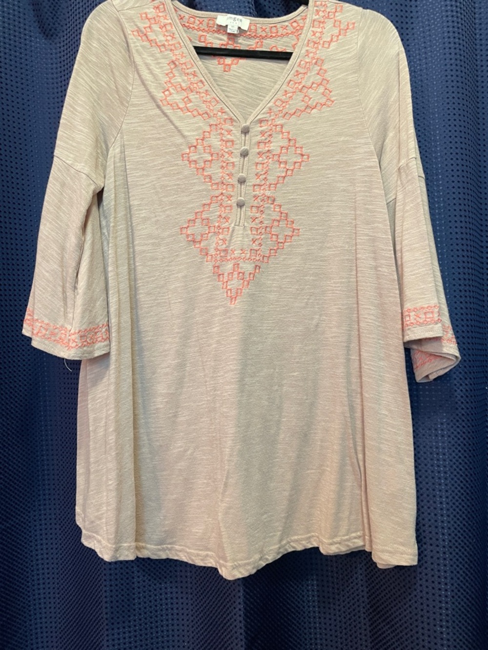 Umgee Cream Tunic with Coral Embroidery